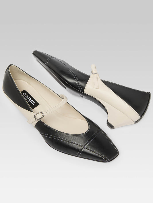 Rivale - Escarpins babies cuir noir et ivoire - Image numéro 8
