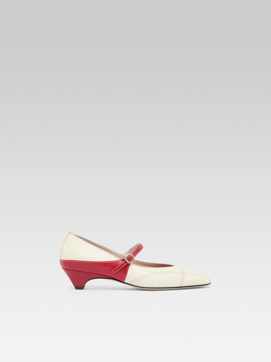 Rivale - Ivory and red leather Mary Janes pumps
