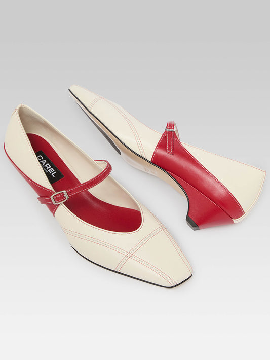 Rivale - Ivory and red leather Mary Janes pumps - Image number 8
