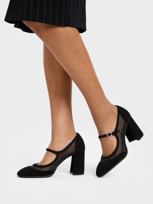 Sachanight - Black suede leather and mesh Mary Janes pumps - Image number 3