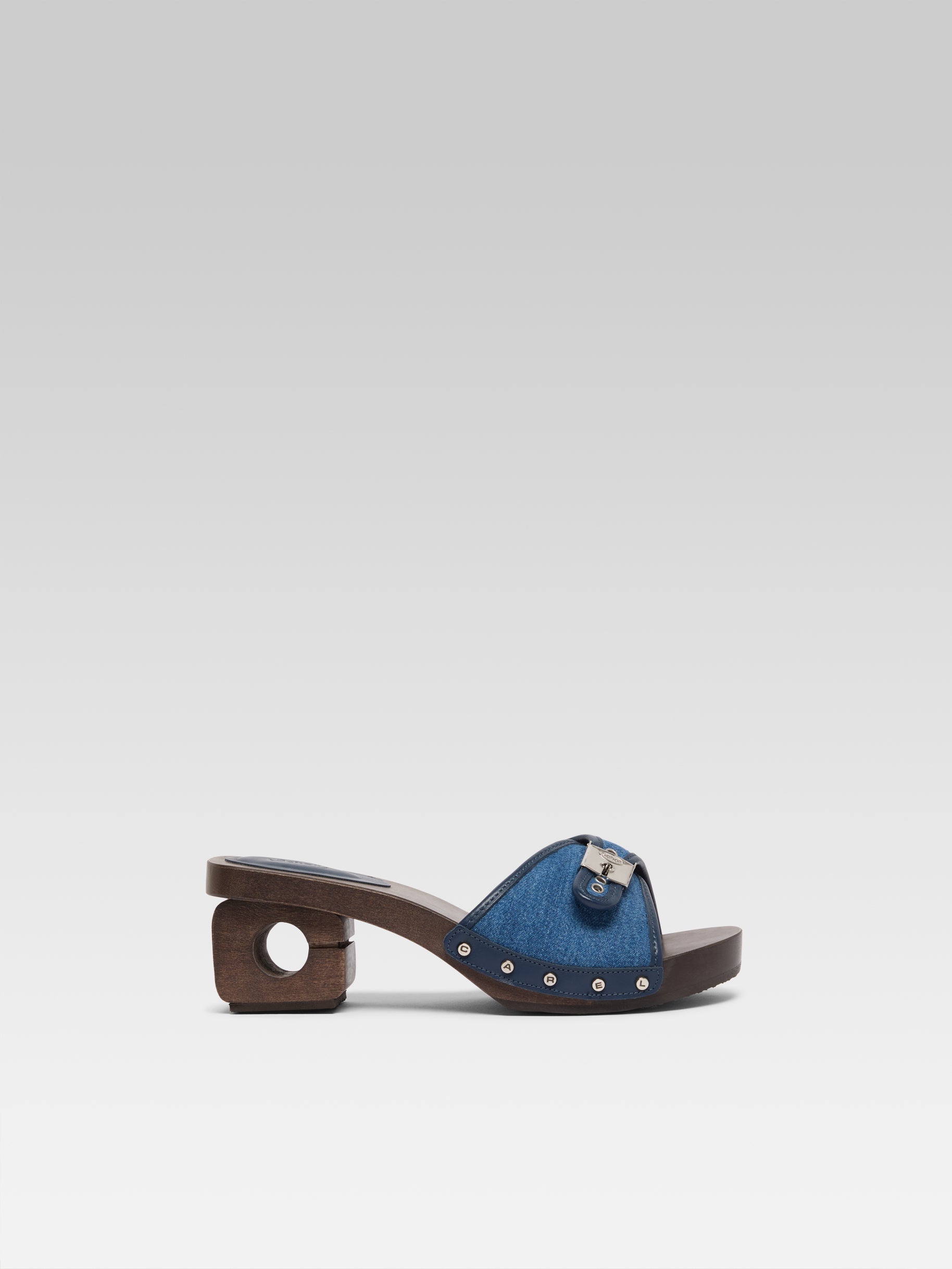Pescarel - Sabots cuir marron et tissu jean