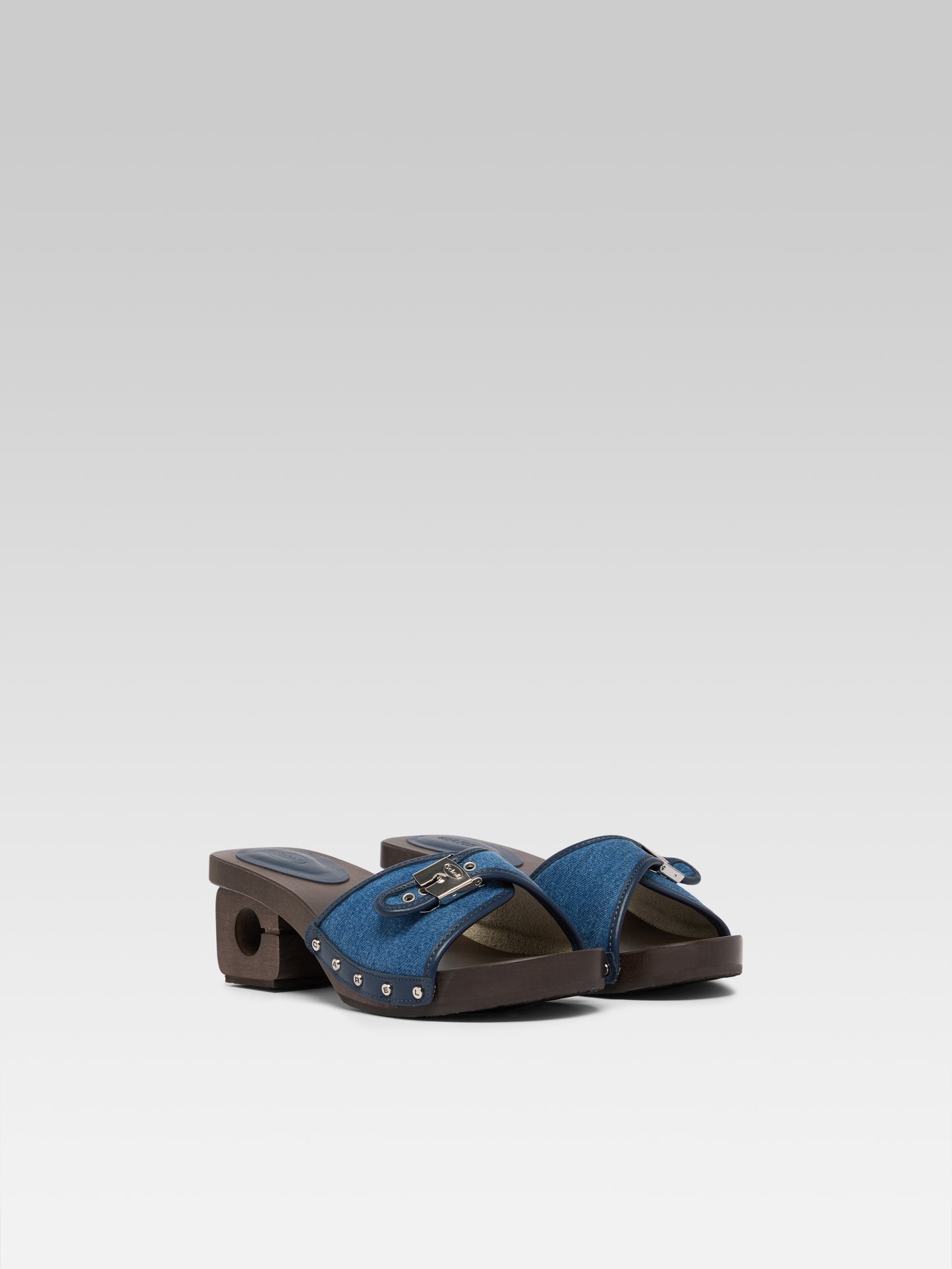 Pescarel - Sabots cuir marron et tissu jean