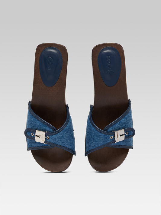 Pescarel - Sabots cuir marron et tissu jean - Image numéro 8
