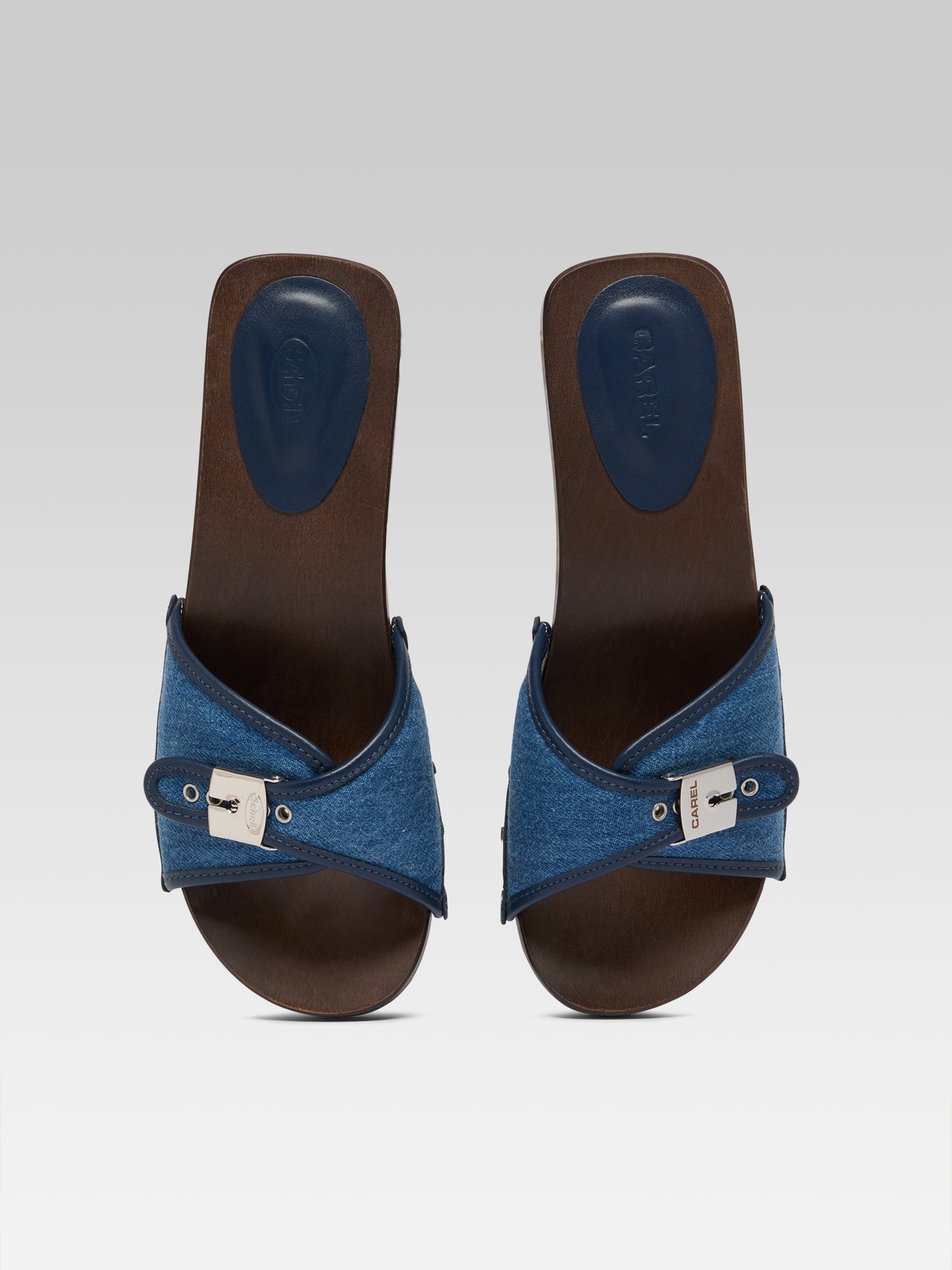 Pescarel - Sabots cuir marron et tissu jean