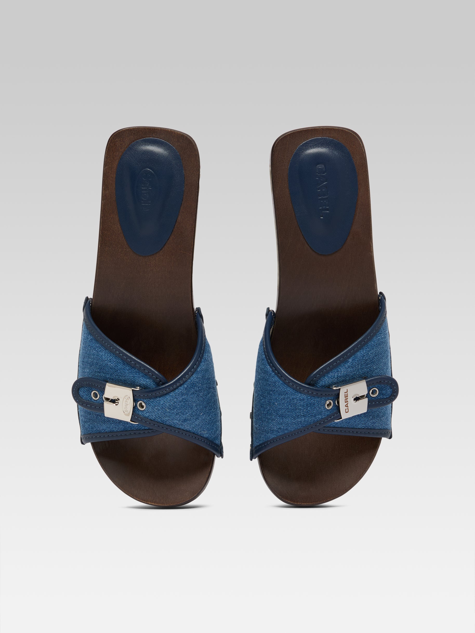 Pescarel - Sabots cuir marron et tissu jean - Image numéro 8
