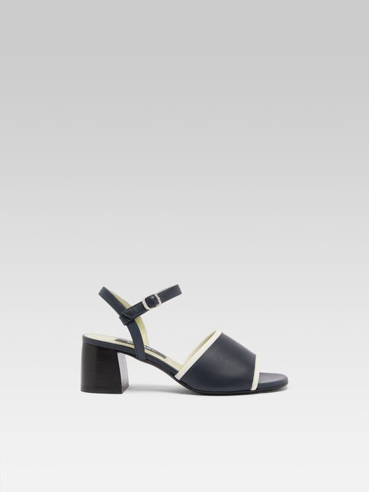 Adriana - Navy and ivory leather sandals