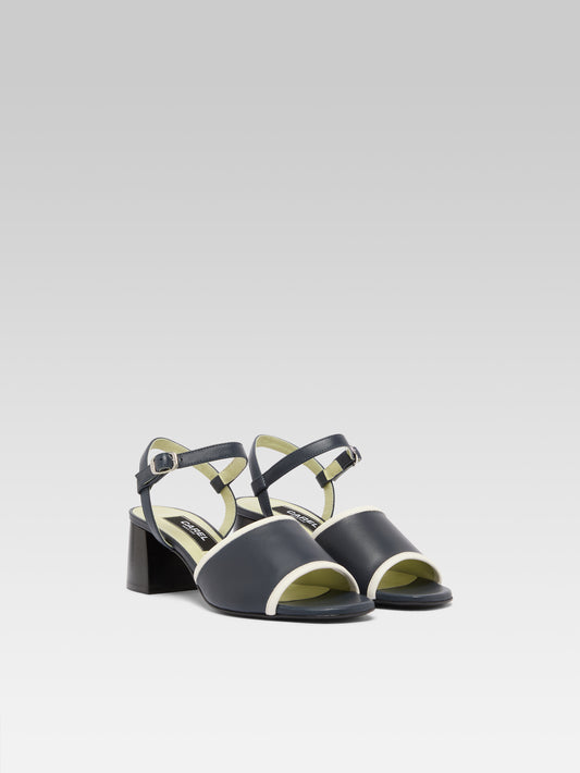 Adriana - Navy and ivory leather sandals - Image number 4