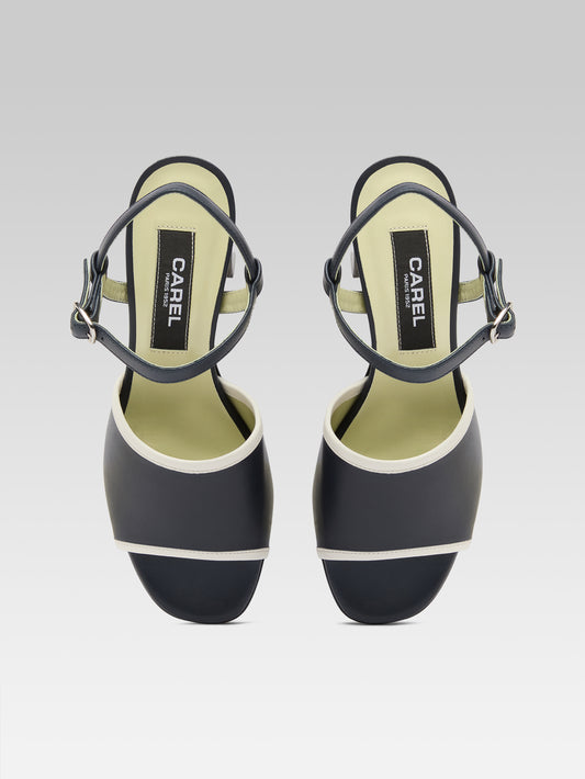 Adriana - Navy and ivory leather sandals - Image number 3