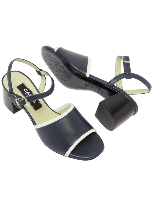 Adriana - Navy and ivory leather sandals - Image number 5