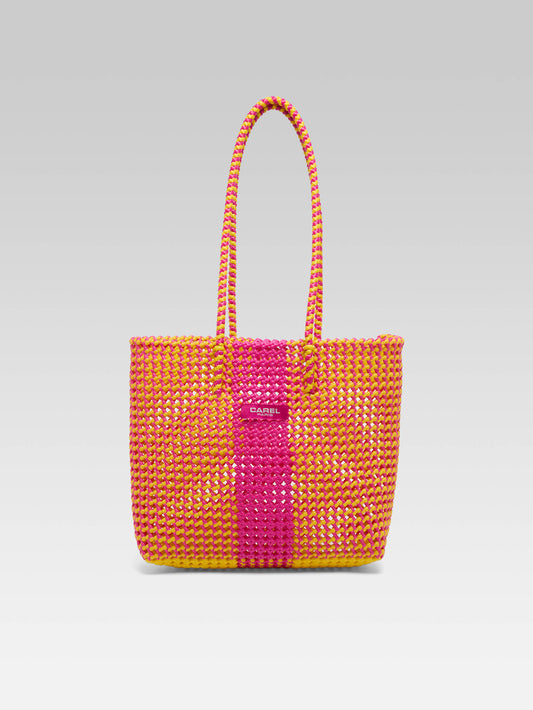 Scoubidou - Pink and yellow woven tote bag - Image number 1