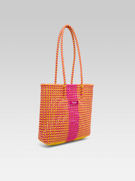 Scoubidou - Pink and yellow woven tote bag - Image number 2