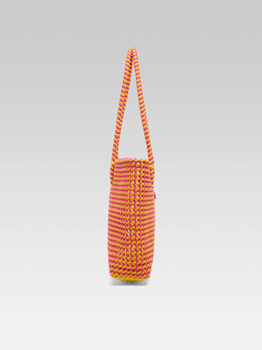 Scoubidou - Sac cabas tressé jaune et rose - Image numéro 4