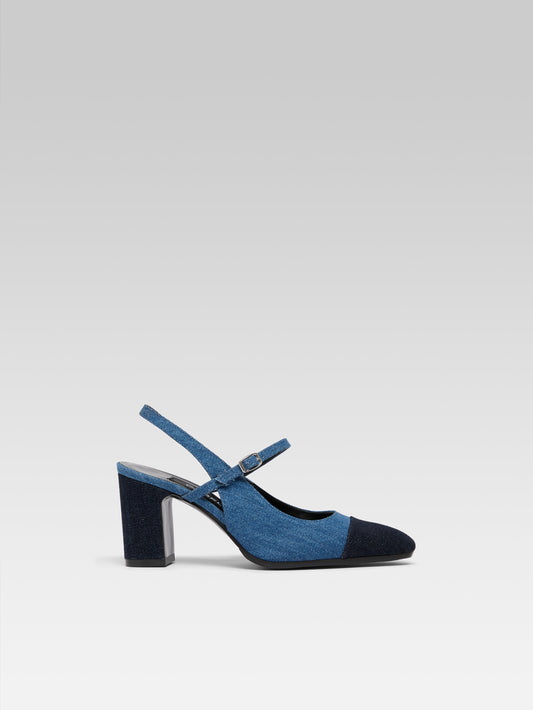 Oceane - Blue bi-denim heeled slingback