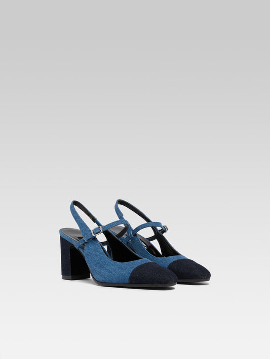 Oceane - Blue bi-denim heeled slingback - Image number 5