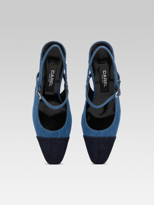 Oceane - Blue bi-denim heeled slingback - Image number 4