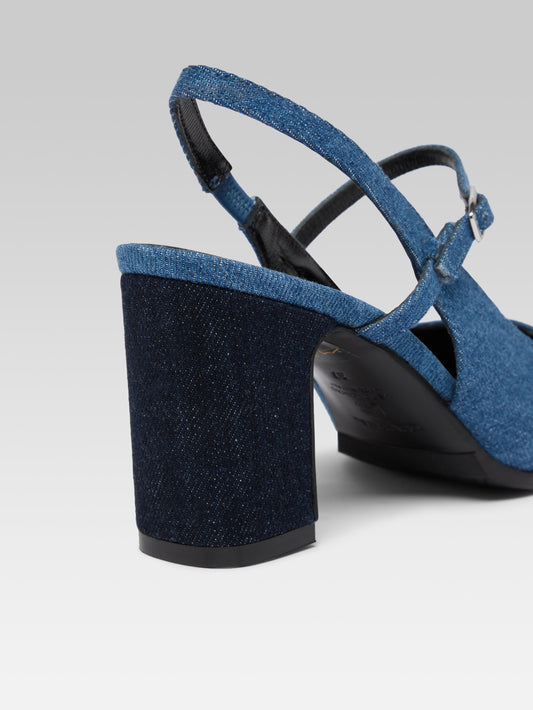 Oceane - Blue bi-denim heeled slingback - Image number 6