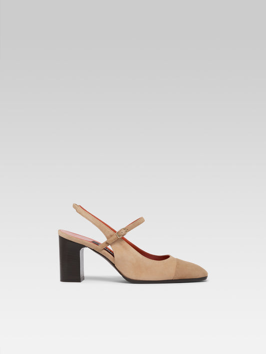 Oceane - Cappuccino suede leather slingback pumps - Image number 1