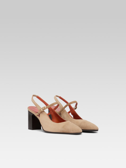 Oceane - Cappuccino suede leather slingback pumps - Image number 5