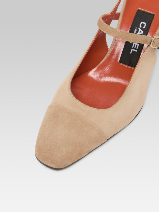 Oceane - Cappuccino suede leather slingback pumps - Image number 2