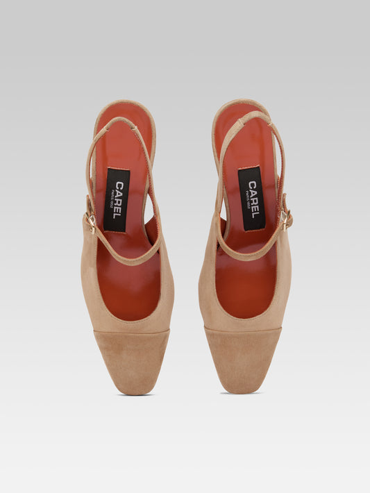 Oceane - Cappuccino suede leather slingback pumps - Image number 3