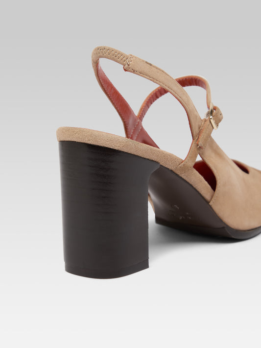 Oceane - Cappuccino suede leather slingback pumps - Image number 4
