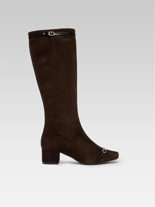 Starter - Bottes cuir velours chocolat avec brides vernies - Image numéro 1