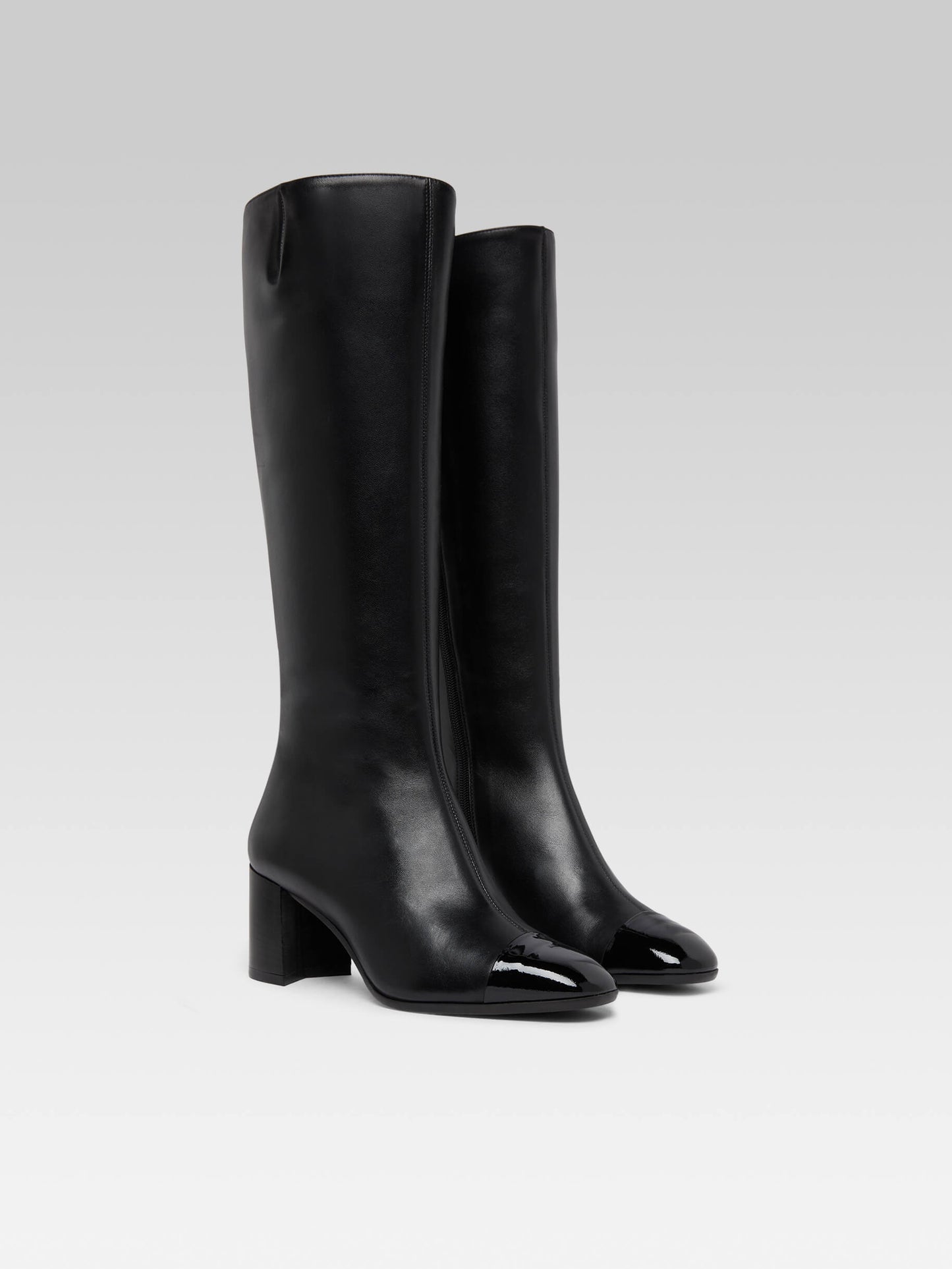Sunrise - Black leather and black patent leather boots