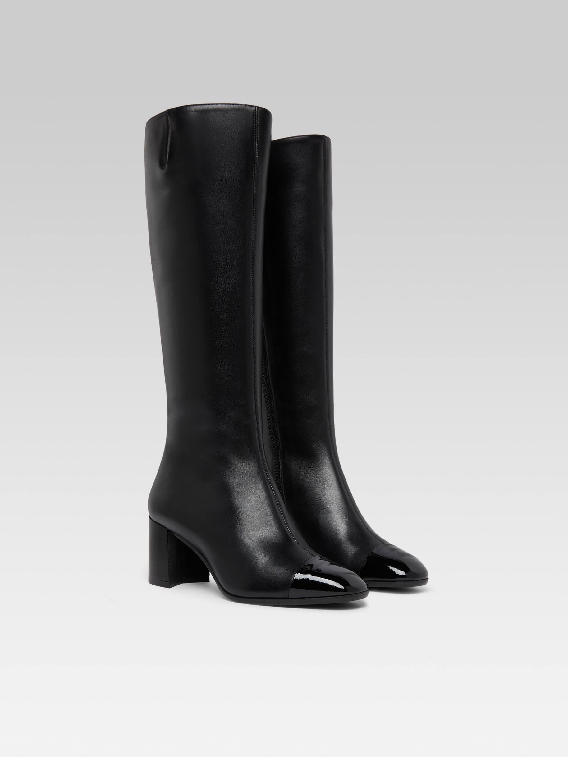 Sunrise - Black leather and black patent leather boots - Image number 3