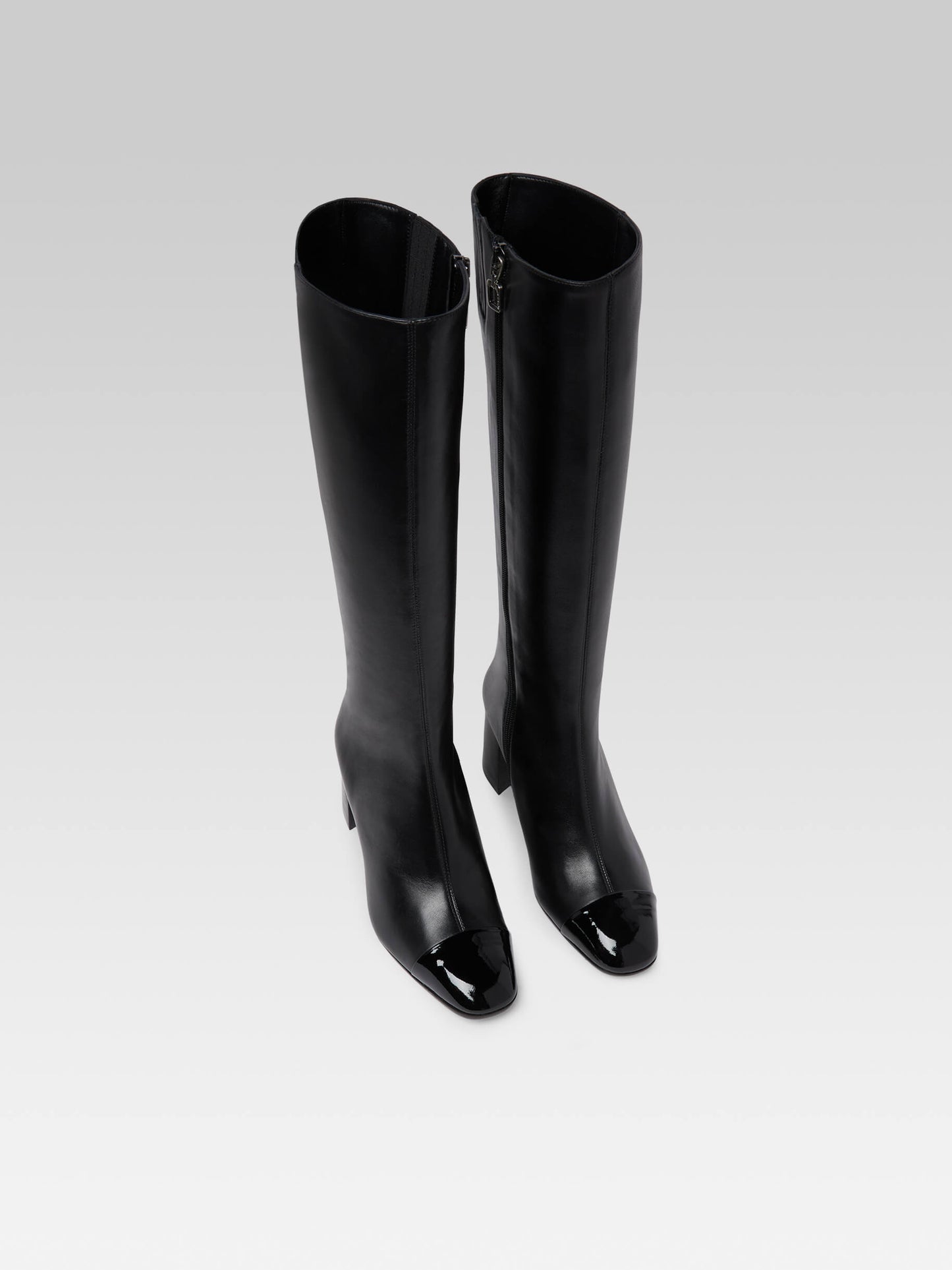Sunrise - Black leather and black patent leather boots