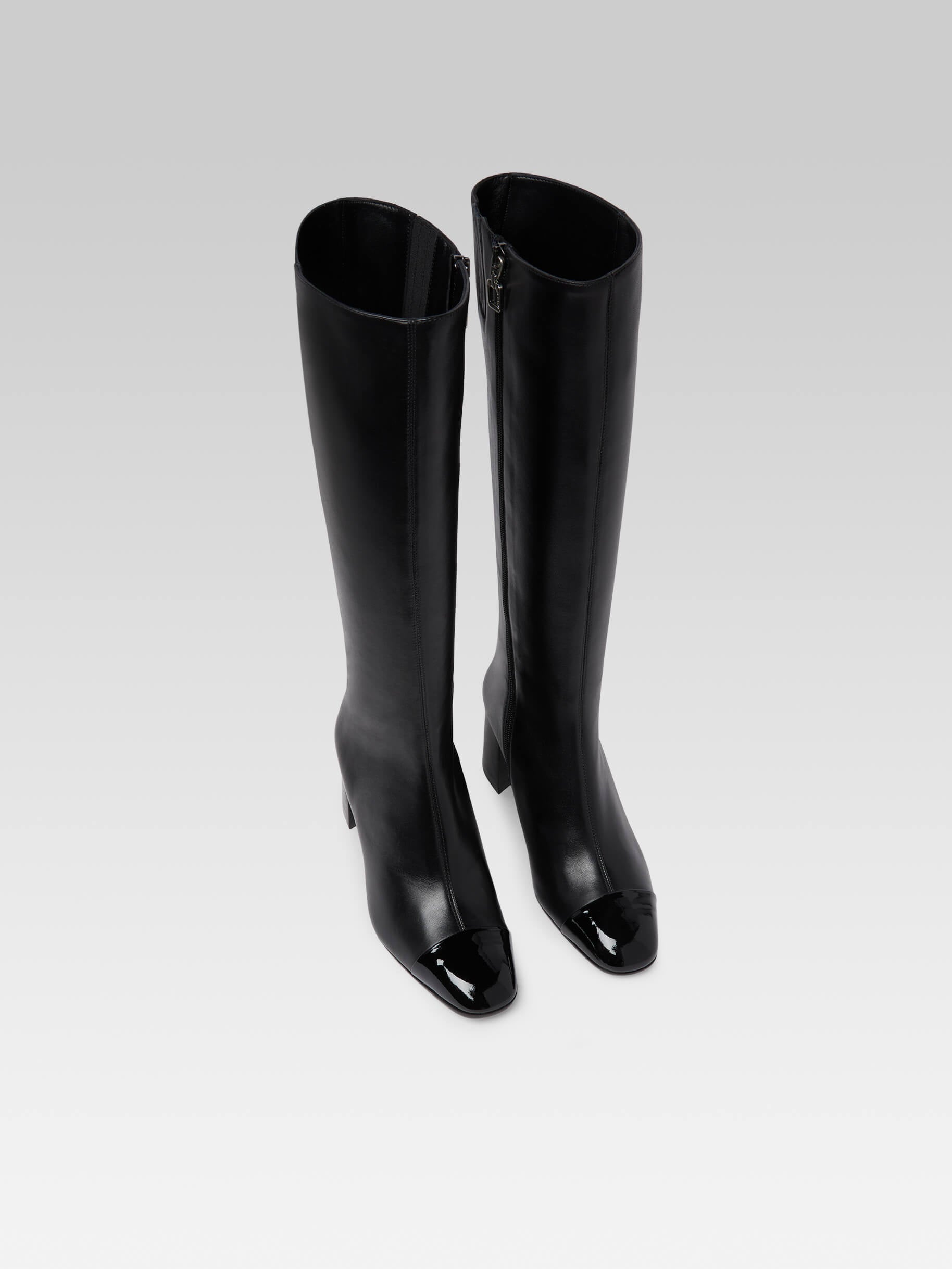 Sunrise - Black leather and black patent leather boots - Image number 2