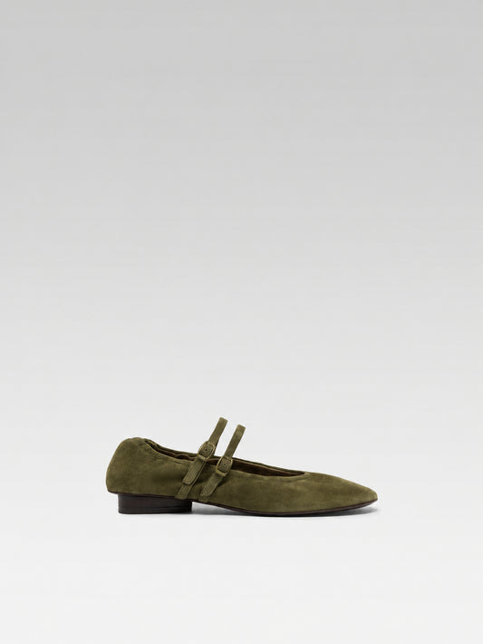 Tatiana - Ballerines babies cuir velours kaki - Image numéro 1