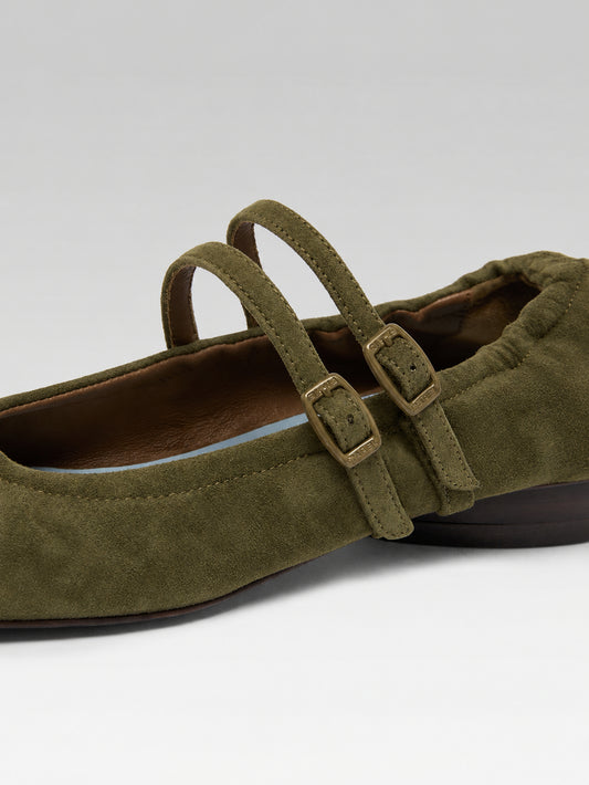 Tatiana - Ballerines babies cuir velours kaki - Image numéro 3