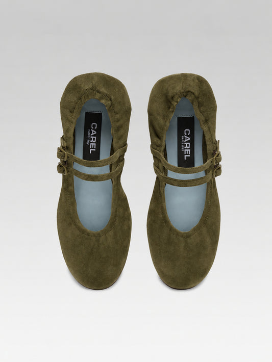 Tatiana - Ballerines babies cuir velours kaki - Image numéro 4