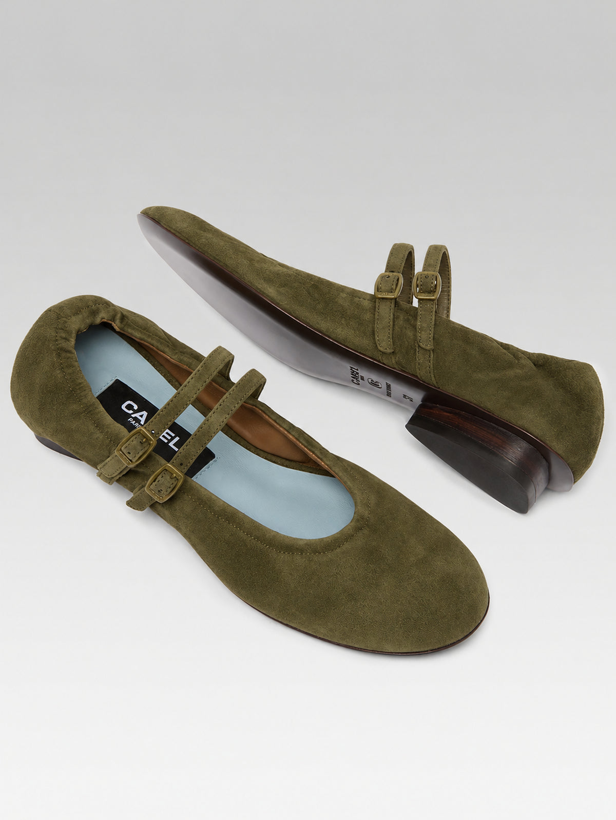 Tatiana - Kaki suede leather Mary Jane flats