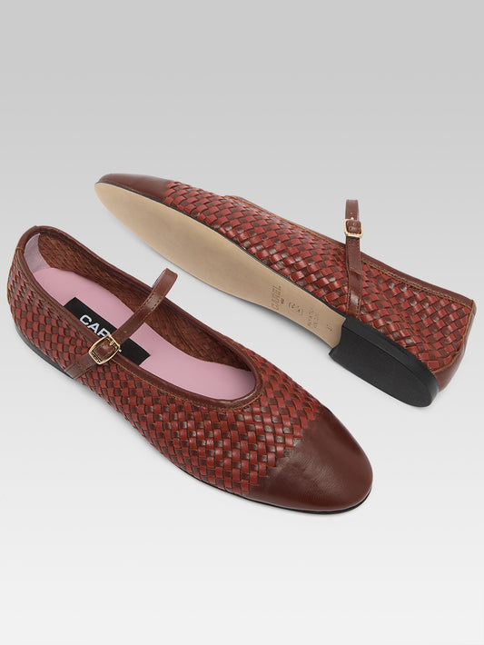 Tracy - Two-tone brown braided leather ballerina flats - Image number 3