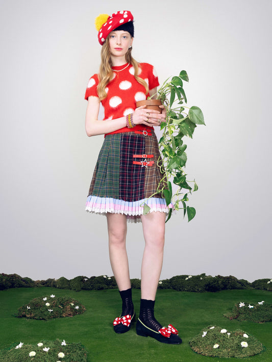 Marquis XL - Ballerines cuir velours noir à noeud rouge et blanc - Image numéro 3