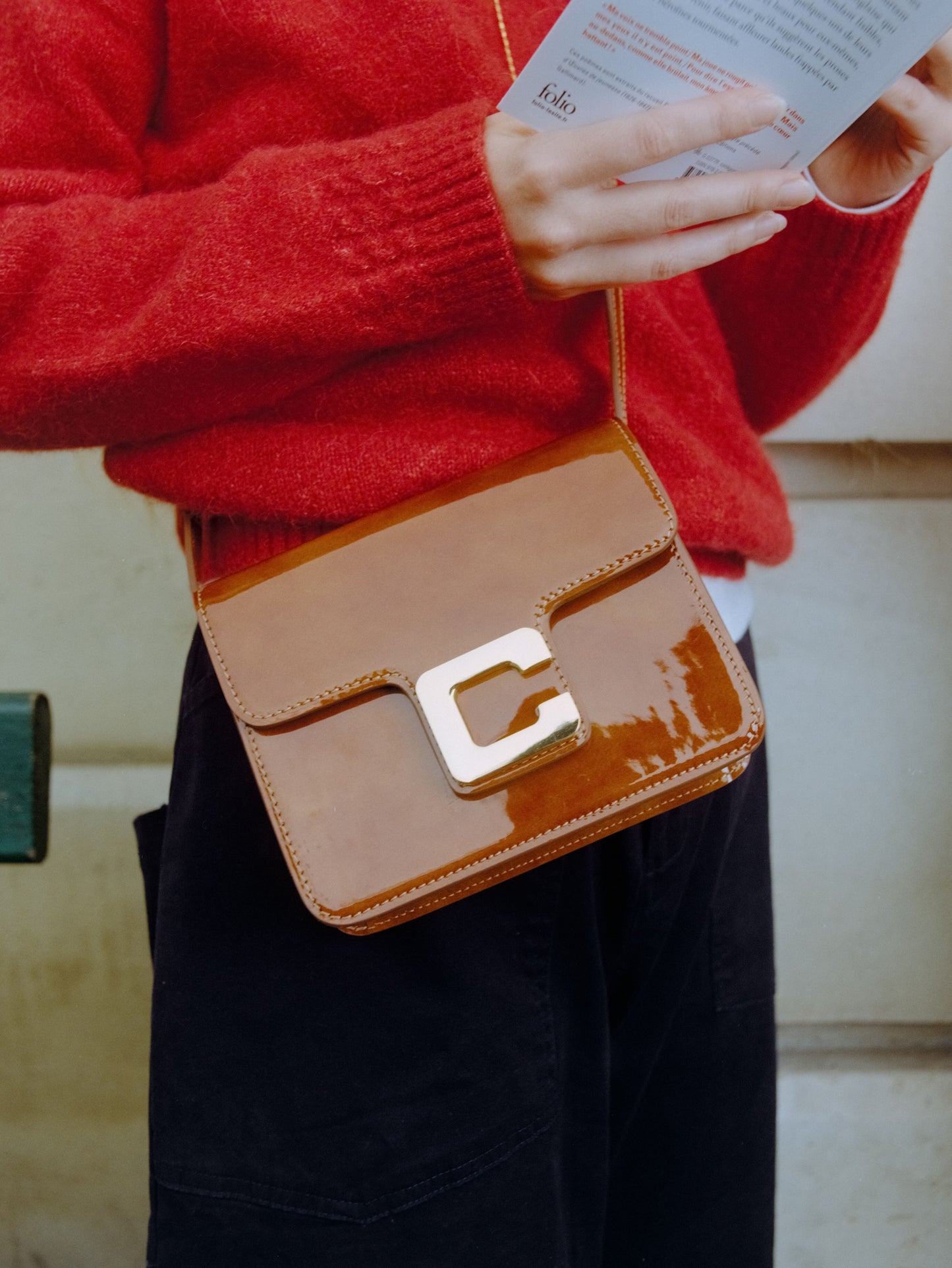 Mini Sorbonne - Sac cuir verni camel