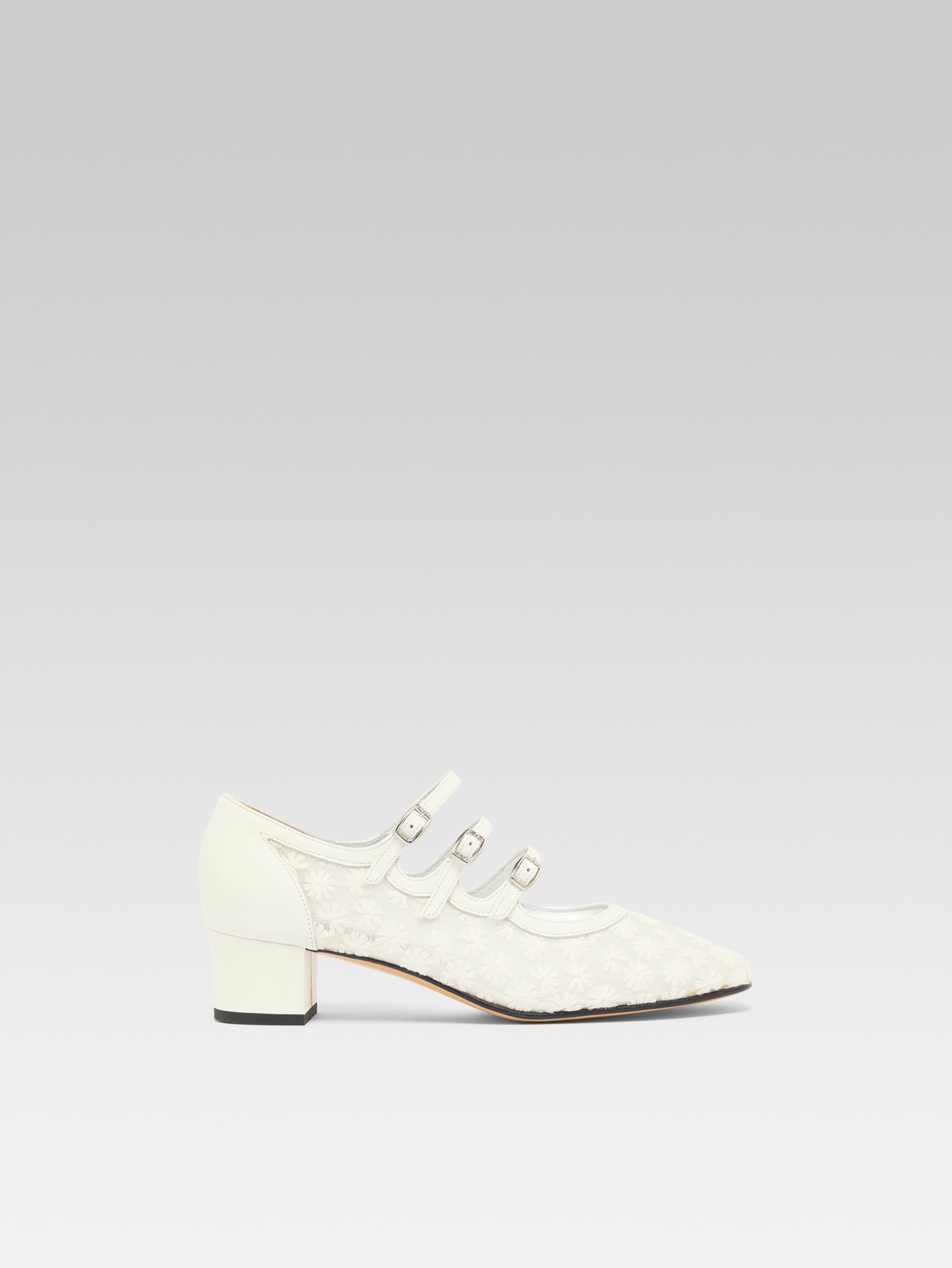 Kina - Upcycled floral lace and ivory leather Mary Jane pumps