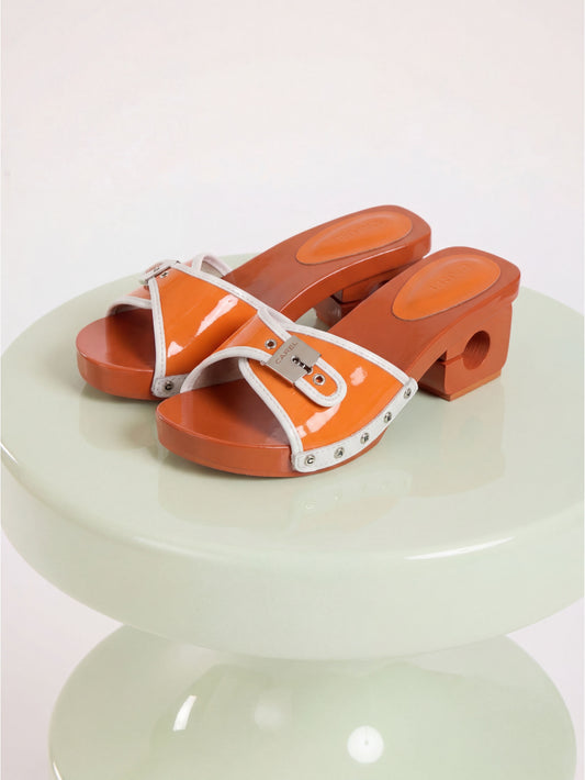 Pescarel - Sabots cuir orange et blanc