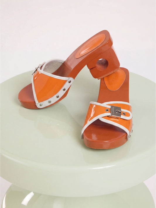 Pescarel - Sabots cuir orange et blanc - Image numéro 4