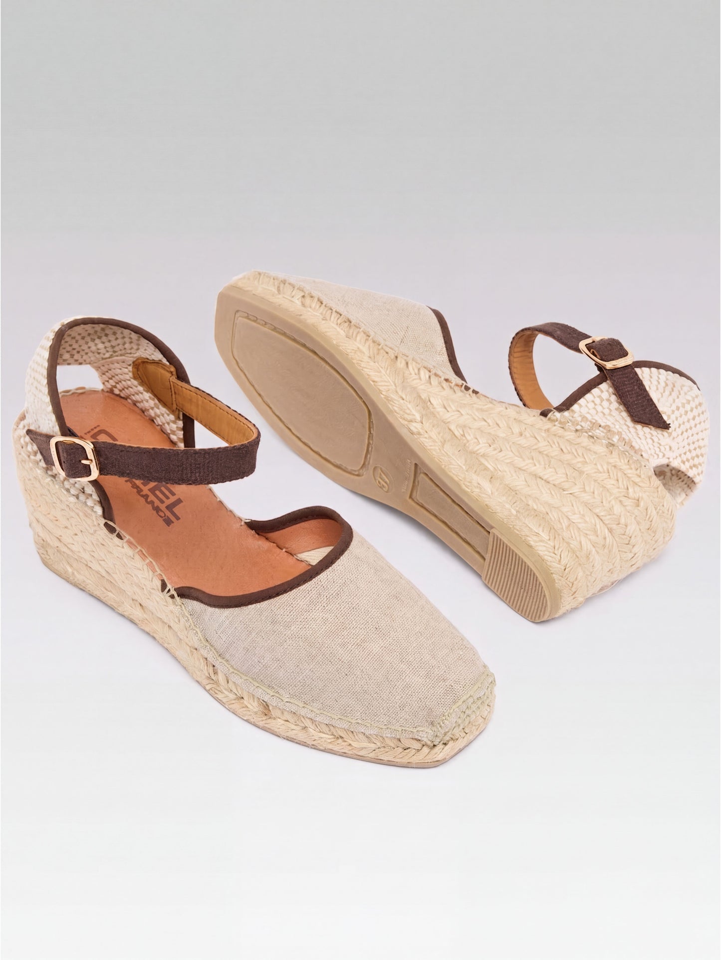 Rio - Beige and brown canvas wedge espadrilles