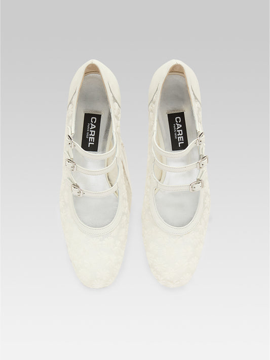 Kina - Upcycled floral lace and ivory leather Mary Jane pumps - Image number 4