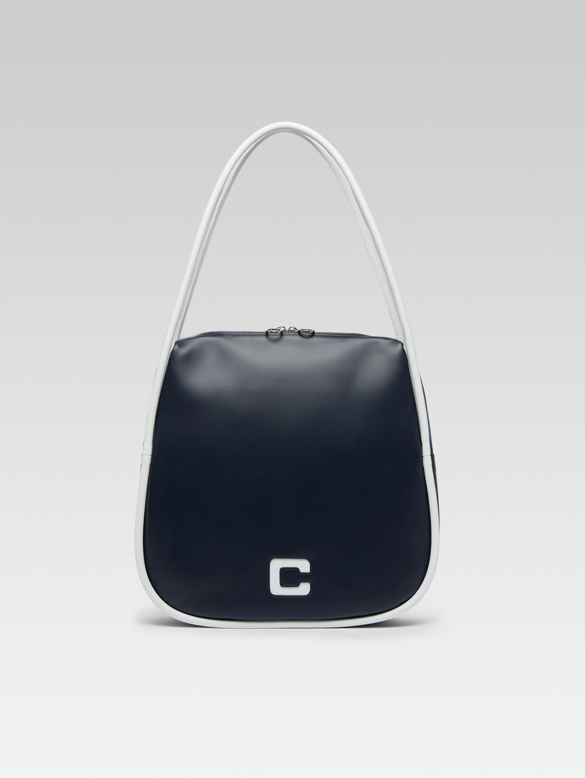 Germain - Navy blue and white leather tote bag - Image number 1