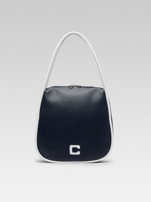 Germain - Navy blue and white leather tote bag