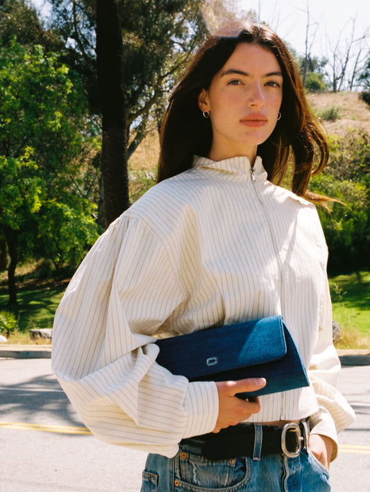 Madeleine - Sac épaule tissus jean bleu - Image numéro 7