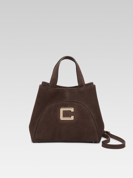 Clem - Mini chocolate suede leather tote bag - Image number 1