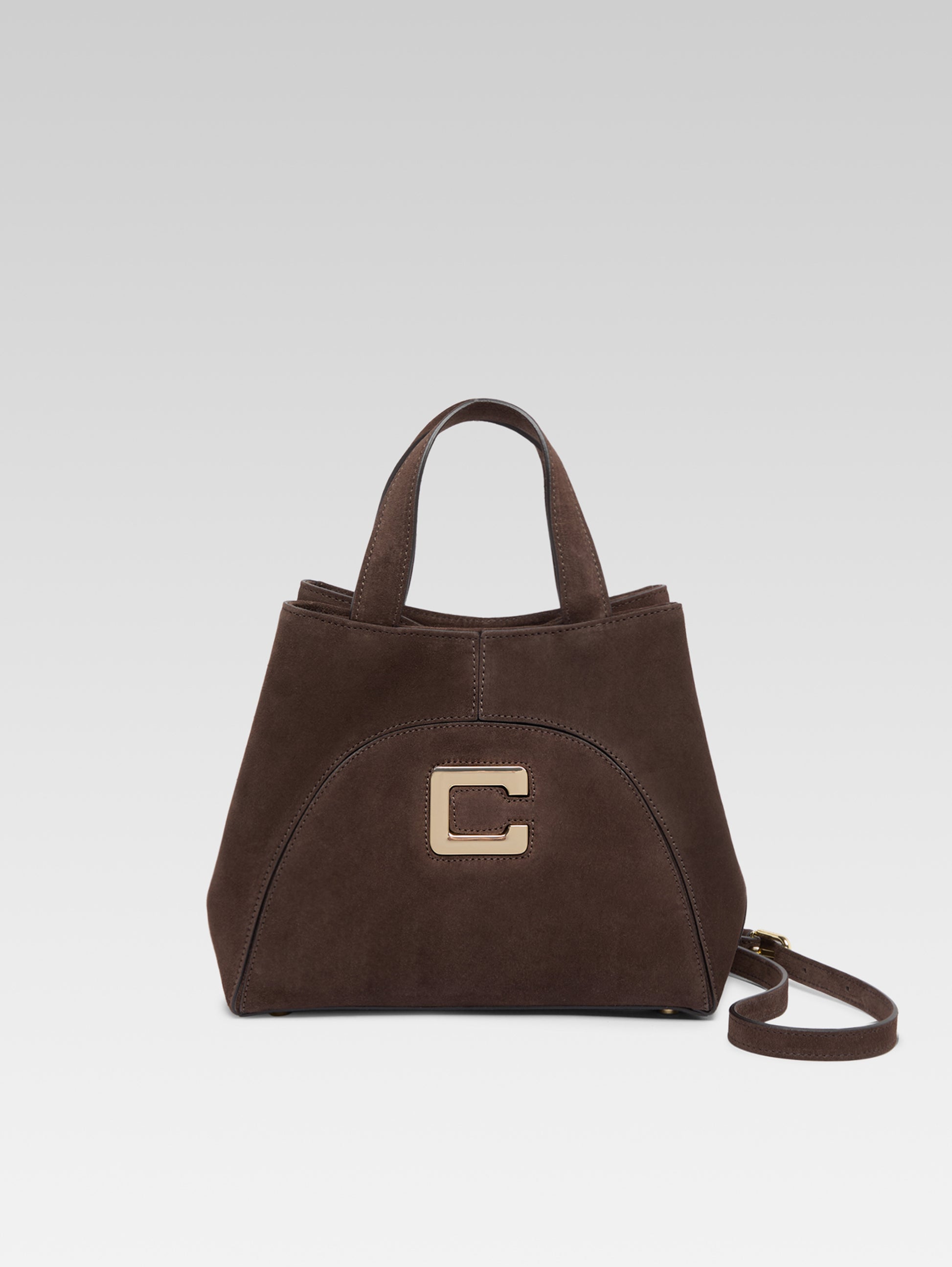Clem - Mini sac cabas cuir velours chocolat - Image numéro 1