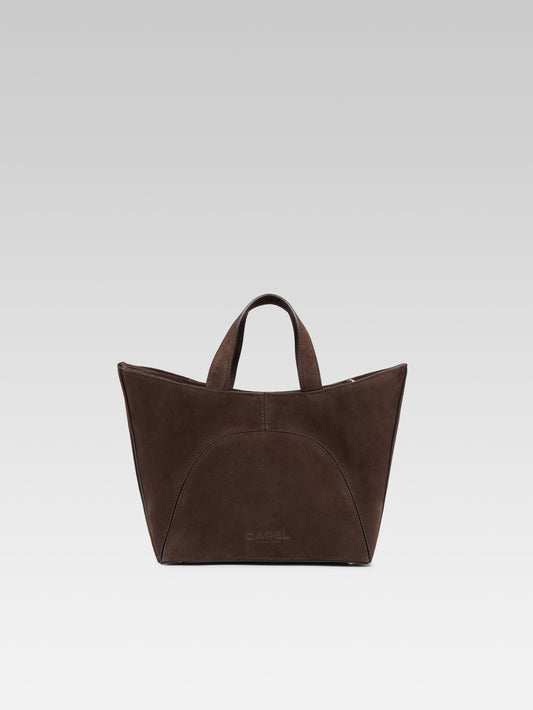 Clem - Mini chocolate suede leather tote bag - Image number 2