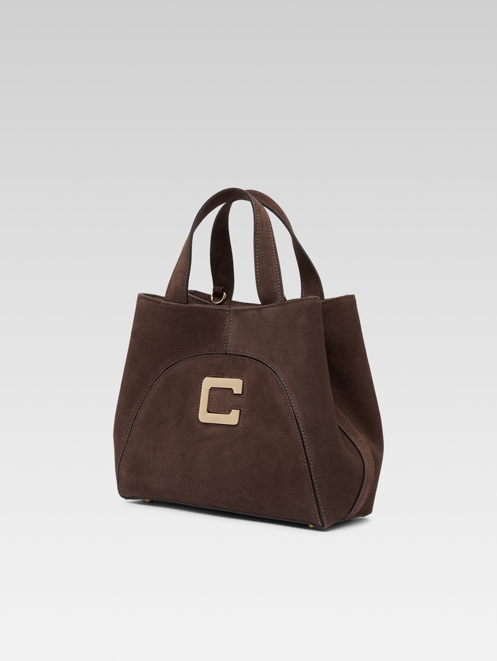 Clem - Mini sac cabas cuir velours chocolat - Image numéro 3