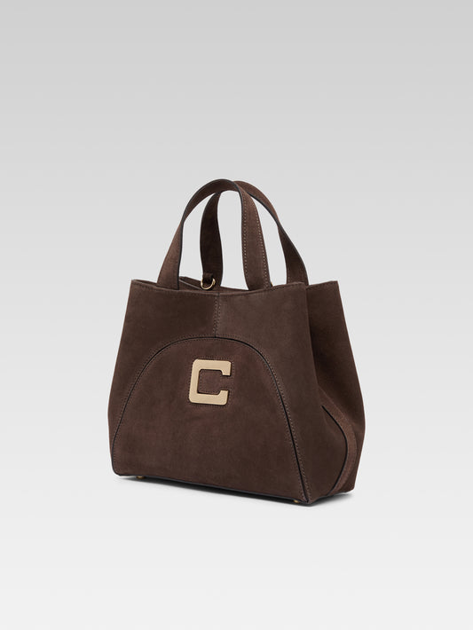 Clem - Mini chocolate suede leather tote bag - Image number 3